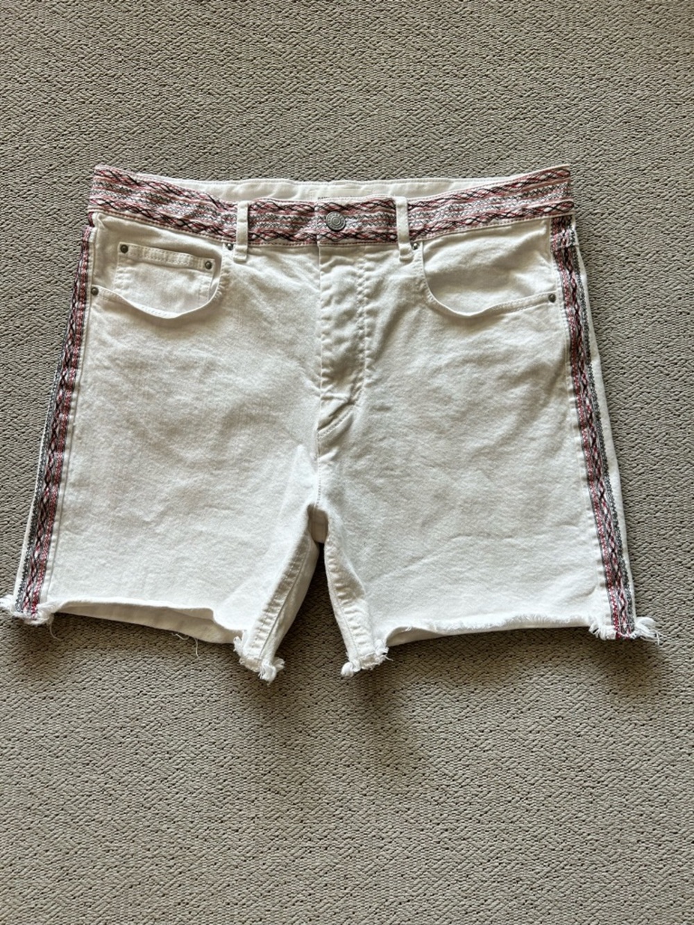 Isabel Marant Etoile White Denim Contrast Trim Shorts 40